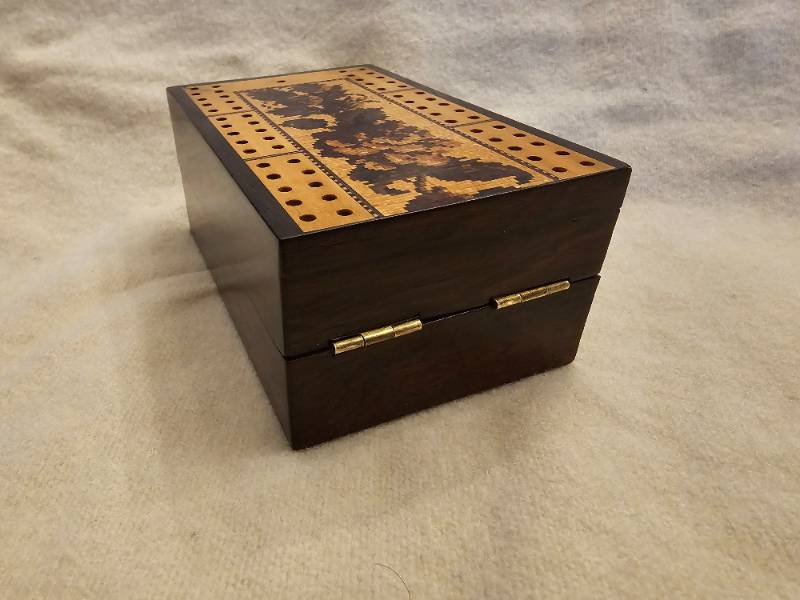 Victorian Tunbridge Ware Folding Cribbage Board 
